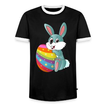 Cute sweet Easter bunny with a colorful Easter egg - Men's Ringer Shirt - black/white - Front - AI Model Female 172 light (172cm) & AI Model Male 178 light (178cm)