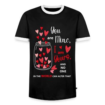 Unbreakable Love | Literary Quote - Men's Ringer Shirt - black/white - Front - AI Model Female 172 light (172cm) & AI Model Male 178 light (178cm)