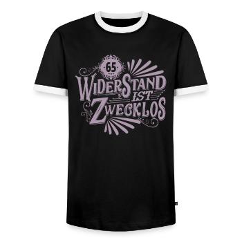 65. Geburtstag Widerstand ist zwecklos - Männer Kontrast-T-Shirt - Schwarz/Weiß - Vorne - AI Model Female 172 light (172cm) & AI Model Male 178 light (178cm)