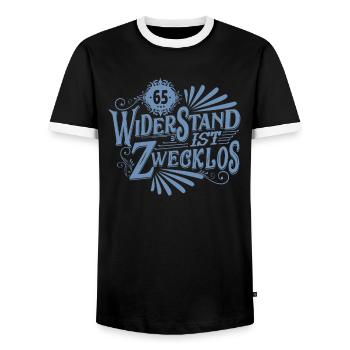 65. Geburtstag Widerstand ist zwecklos - Männer Kontrast-T-Shirt - Schwarz/Weiß - Vorne - AI Model Female 172 light (172cm) & AI Model Male 178 light (178cm)