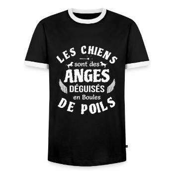 Les chiens des anges déguisés en boules de poils - T-shirt contrasté Homme - noir/blanc - Devant - AI Model Female 172 light (172cm) & AI Model Male 178 light (178cm)