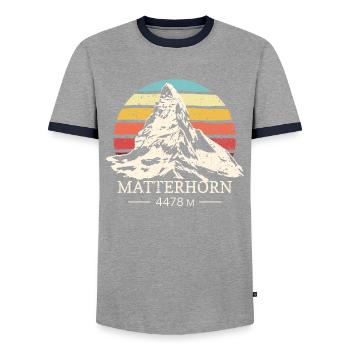 Matterhorn Climbing Finisher Skiing Zermatt - Men's Ringer Shirt - grey/navy  - Front - AI Model Female 172 light (172cm) & AI Model Male 178 light (178cm)
