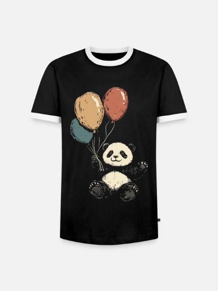 Süßer Panda mit Luftballons - Männer Kontrast-T-Shirt - Schwarz/Weiß