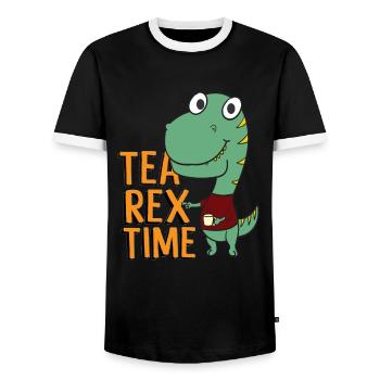Tea Rex Time Outfit - Men's Ringer Shirt - black/white - Front - AI Model Female 172 light (172cm) & AI Model Male 178 light (178cm)
