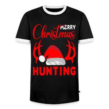 Joyeux Noël tenue de chasse - T-shirt contrasté Homme - noir/blanc - Devant - AI Model Female 172 light (172cm) & AI Model Male 178 light (178cm)