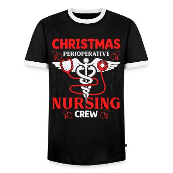 Christmas Nursing Crew Outfit - Men's Ringer Shirt - black/white - Front - AI Model Female 172 light (172cm) & AI Model Male 178 light (178cm)