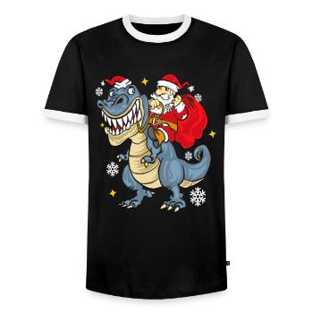 t Rex Santa Outfit - T-shirt contrasté Homme - noir/blanc - Devant - AI Model Female 172 light (172cm) & AI Model Male 178 light (178cm)