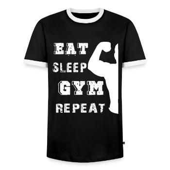 Eat sleep gym repeat - Men's Ringer Shirt - black/white - Front - AI Model Female 172 light (172cm) & AI Model Male 178 light (178cm)