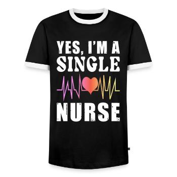 Tenue d’infirmière célibataire - T-shirt contrasté Homme - noir/blanc - Devant - AI Model Female 172 light (172cm) & AI Model Male 178 light (178cm)