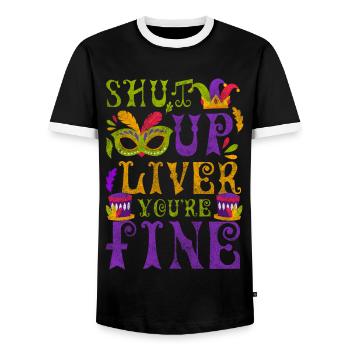 Mardi Gras Music Fun - Men's Ringer Shirt - black/white - Front - AI Model Female 172 light (172cm) & AI Model Male 178 light (178cm)