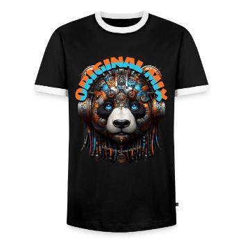 ORIGINAL MIX - Cool Panda with Headphones! - Men's Ringer Shirt - black/white - Front - AI Model Female 172 light (172cm) & AI Model Male 178 light (178cm)
