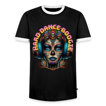 HARD DANCE BOOGIE - Cool Human with Headphones! - Men's Ringer Shirt - black/white - Front - AI Model Female 172 light (172cm) & AI Model Male 178 light (178cm)
