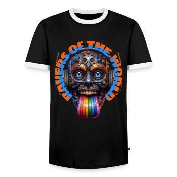 RAVERS OF THE WORLD - Cool Creature & Headphones! - Men's Ringer Shirt - black/white - Front - AI Model Female 172 light (172cm) & AI Model Male 178 light (178cm)