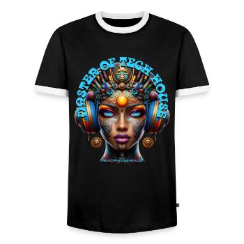 MASTER OF TECH HOUSE - Cool Princess & Headphones! - Men's Ringer Shirt - black/white - Front - AI Model Female 172 light (172cm) & AI Model Male 178 light (178cm)