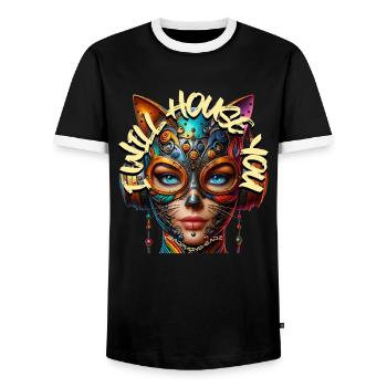 I WILL HOUSE YOU - Cool Woman with Headphones! - Men's Ringer Shirt - black/white - Front - AI Model Female 172 light (172cm) & AI Model Male 178 light (178cm)