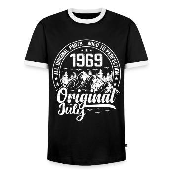 juillet 1969 Original:55 Ans Cadeau d'Anniversaire - T-shirt contrasté Homme - noir/blanc - Devant - AI Model Female 172 light (172cm) & AI Model Male 178 light (178cm)