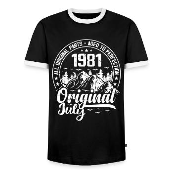 juillet 1981 Original:43 Ans Cadeau d'Anniversaire - T-shirt contrasté Homme - noir/blanc - Devant - AI Model Female 172 light (172cm) & AI Model Male 178 light (178cm)
