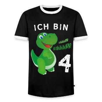 Ich bin 4 Jahre alt Dino Geburtstagsgeschenk - Männer Kontrast-T-Shirt - Schwarz/Weiß - Vorne - AI Model Female 172 light (172cm) & AI Model Male 178 light (178cm)