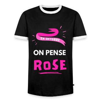 En Octobre On Pense Rose Prévention Cancer du Sein - T-shirt contrasté Homme - noir/blanc - Devant - AI Model Female 172 light (172cm) & AI Model Male 178 light (178cm)