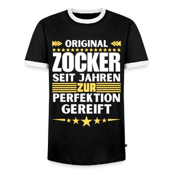 Gamblers matured to perfection - Men's Ringer Shirt - black/white - Front - AI Model Female 172 light (172cm) & AI Model Male 178 light (178cm)