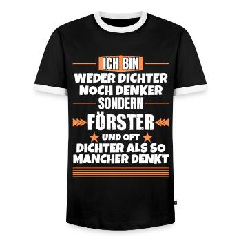 Neither poet nor thinker, but forester - Men's Ringer Shirt - black/white - Front - AI Model Female 172 light (172cm) & AI Model Male 178 light (178cm)