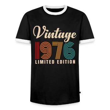 MILLÉSIME 1976. 45e ANNIVERSAIRE - T-shirt contrasté Homme - noir/blanc - Devant - AI Model Female 172 light (172cm) & AI Model Male 178 light (178cm)