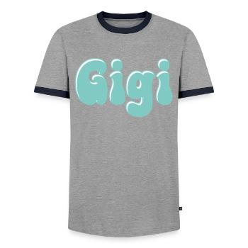 Nom Fille Gigi Rétro Prénom Gigi Couple - T-shirt contrasté Homme - gris/marine  - Devant - AI Model Female 172 light (172cm) & AI Model Male 178 light (178cm)
