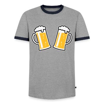 2 chopes à bière Prosten (bière / chope à bière / 3C) - T-shirt contrasté Homme - gris/marine  - Devant - AI Model Female 172 light (172cm) & AI Model Male 178 light (178cm)