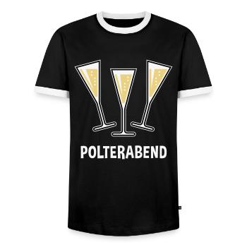 Polterabend (JGA / Sektgläser / Trichter Zu / 3C) - Männer Kontrast-T-Shirt - Schwarz/Weiß - Vorne - AI Model Female 172 light (172cm) & AI Model Male 178 light (178cm)