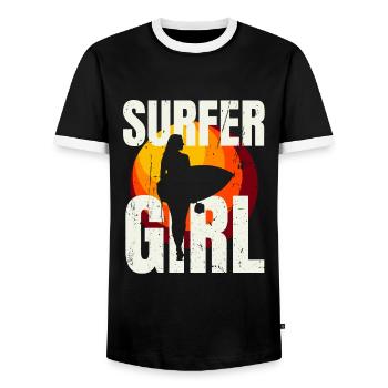 Surfer Girl Cool Surfing Vintage Surf Summer - Men's Ringer Shirt - black/white - Front - AI Model Female 172 light (172cm) & AI Model Male 178 light (178cm)