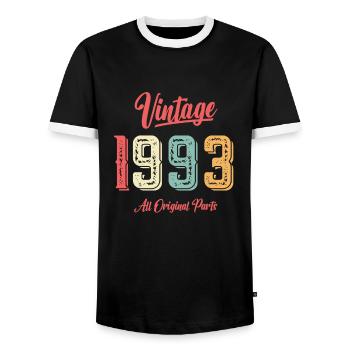 1993 Birthday Gift Born 1993 Vintage Original - Men's Ringer Shirt - black/white - Front - AI Model Female 172 light (172cm) & AI Model Male 178 light (178cm)