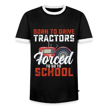 Born To Drive Tractors Forced To Go To School - Men's Ringer Shirt - black/white - Front - AI Model Female 172 light (172cm) & AI Model Male 178 light (178cm)