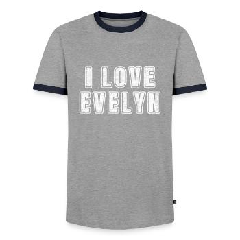 I Love Evelyn Retro Vintage Text Birth Names - Men's Ringer Shirt - grey/navy  - Front - AI Model Female 172 light (172cm) & AI Model Male 178 light (178cm)