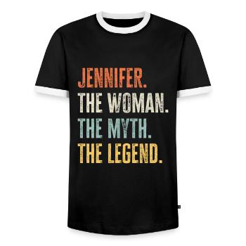 Jennifer The Best, Woman Myth Legend, Best Name - Men's Ringer Shirt - black/white - Front - AI Model Female 172 light (172cm) & AI Model Male 178 light (178cm)