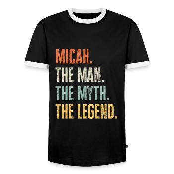 Micha, Mann Mythos Legende, lustiger bester Name Micah - Männer Kontrast-T-Shirt - Schwarz/Weiß - Vorne - AI Model Female 172 light (172cm) & AI Model Male 178 light (178cm)