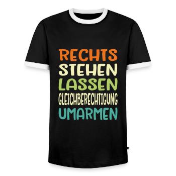 rechts stehen lassen - Männer Kontrast-T-Shirt - Schwarz/Weiß - Vorne - AI Model Female 172 light (172cm) & AI Model Male 178 light (178cm)
