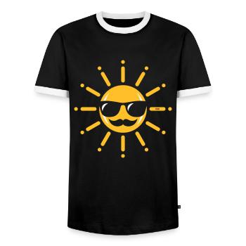 Drôle De Soleil Avec Lunettes De Soleil Et Moustache 2C - T-shirt contrasté Homme - noir/blanc - Devant - AI Model Female 172 light (172cm) & AI Model Male 178 light (178cm)