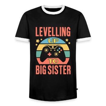 Passez au niveau supérieur à Big Sister Retro Gamer - T-shirt contrasté Homme - noir/blanc - Devant - AI Model Female 172 light (172cm) & AI Model Male 178 light (178cm)