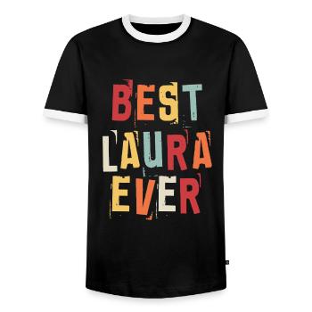 Best Laura Ever First Name Retro Text Gift - Men's Ringer Shirt - black/white - Front - AI Model Female 172 light (172cm) & AI Model Male 178 light (178cm)