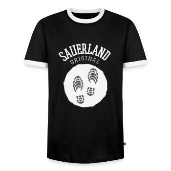 Sauerland Original | Dorfkind Wandern Wintersport - Männer Kontrast-T-Shirt - Schwarz/Weiß - Vorne - AI Model Female 172 light (172cm) & AI Model Male 178 light (178cm)