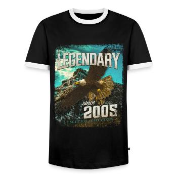 Legendary since 2005 - Men's Ringer Shirt - black/white - Front - AI Model Female 172 light (172cm) & AI Model Male 178 light (178cm)
