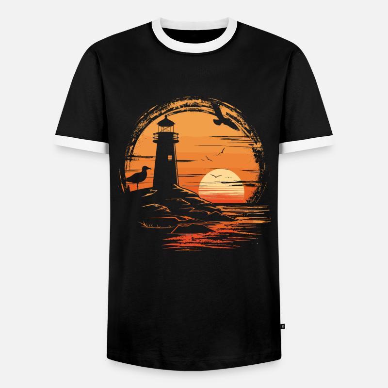 Möwe Seevogel Leuchtturm Sunset - Männer Kontrast-T-Shirt - Schwarz/Weiß