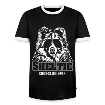 SHELTIE coolest dog Hundespruch Wilsigns Hunde - Männer Kontrast-T-Shirt - Schwarz/Weiß - Vorne - AI Model Female 172 light (172cm) & AI Model Male 178 light (178cm)