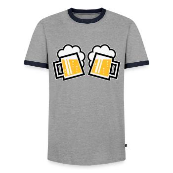 2 Bavarian Beer Mugs To Toast (Ale / 3C) - Men's Ringer Shirt - grey/navy  - Front - AI Model Female 172 light (172cm) & AI Model Male 178 light (178cm)