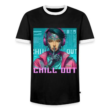 Chill Out - Men's Ringer Shirt - black/white - Front - AI Model Female 172 light (172cm) & AI Model Male 178 light (178cm)