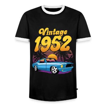 Retro Anniversary 1952 70 Years Anniversary - Men's Ringer Shirt - black/white - Front - AI Model Female 172 light (172cm) & AI Model Male 178 light (178cm)