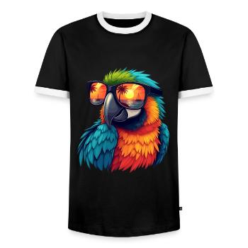 Perroquet avec des lunettes de soleil - T-shirt contrasté Homme - noir/blanc - Devant - AI Model Female 172 light (172cm) & AI Model Male 178 light (178cm)
