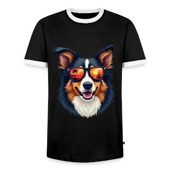 Australian Shepherd trägt Sonnenbrille - Männer Kontrast-T-Shirt - Schwarz/Weiß - Vorne - AI Model Female 172 light (172cm) & AI Model Male 178 light (178cm)