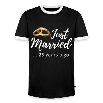 25th Wedding Anniversary - Men's Ringer Shirt - black/white - Front - AI Model Female 172 light (172cm) & AI Model Male 178 light (178cm)