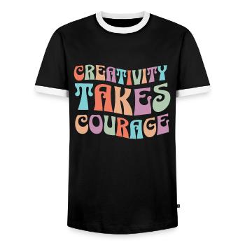 Kreativität erfordert Mut inspirierende Phrase - Männer Kontrast-T-Shirt - Schwarz/Weiß - Vorne - AI Model Female 172 light (172cm) & AI Model Male 178 light (178cm)
